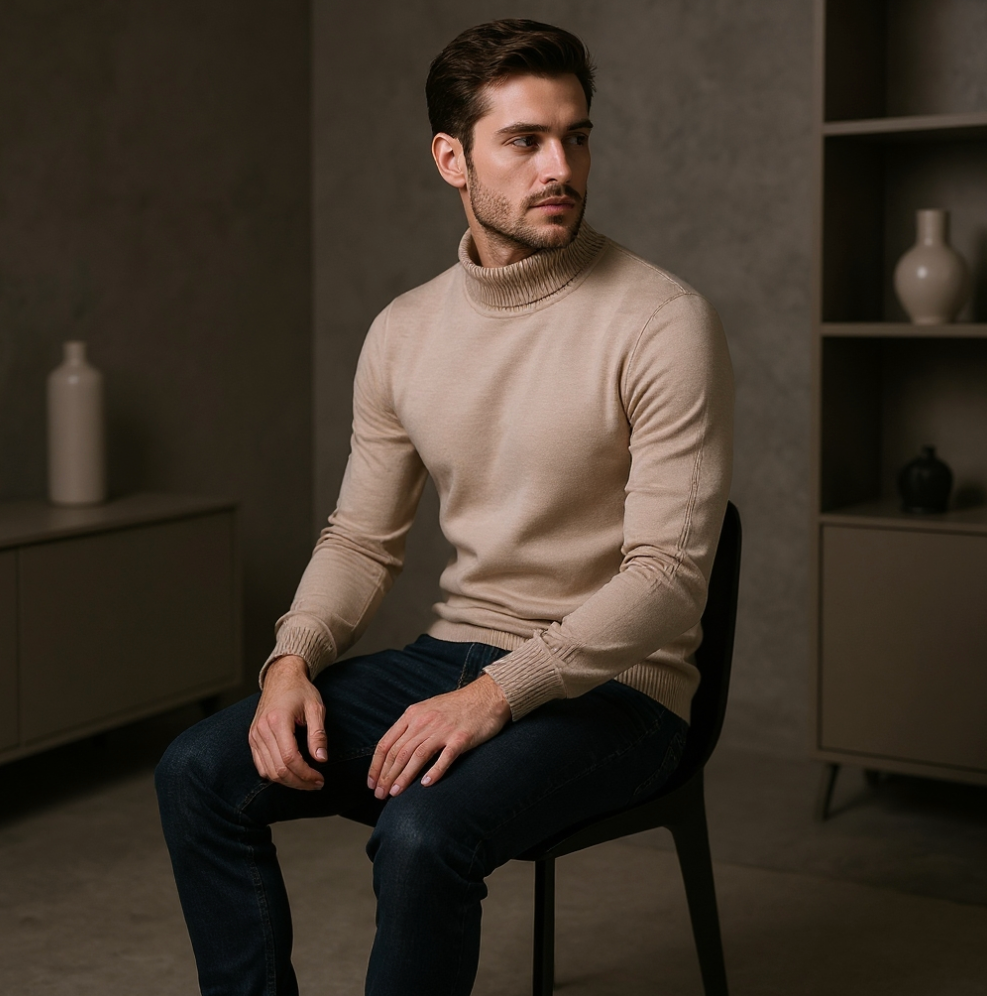 Arven - Ribbstickad Turtleneck Tröja för Män