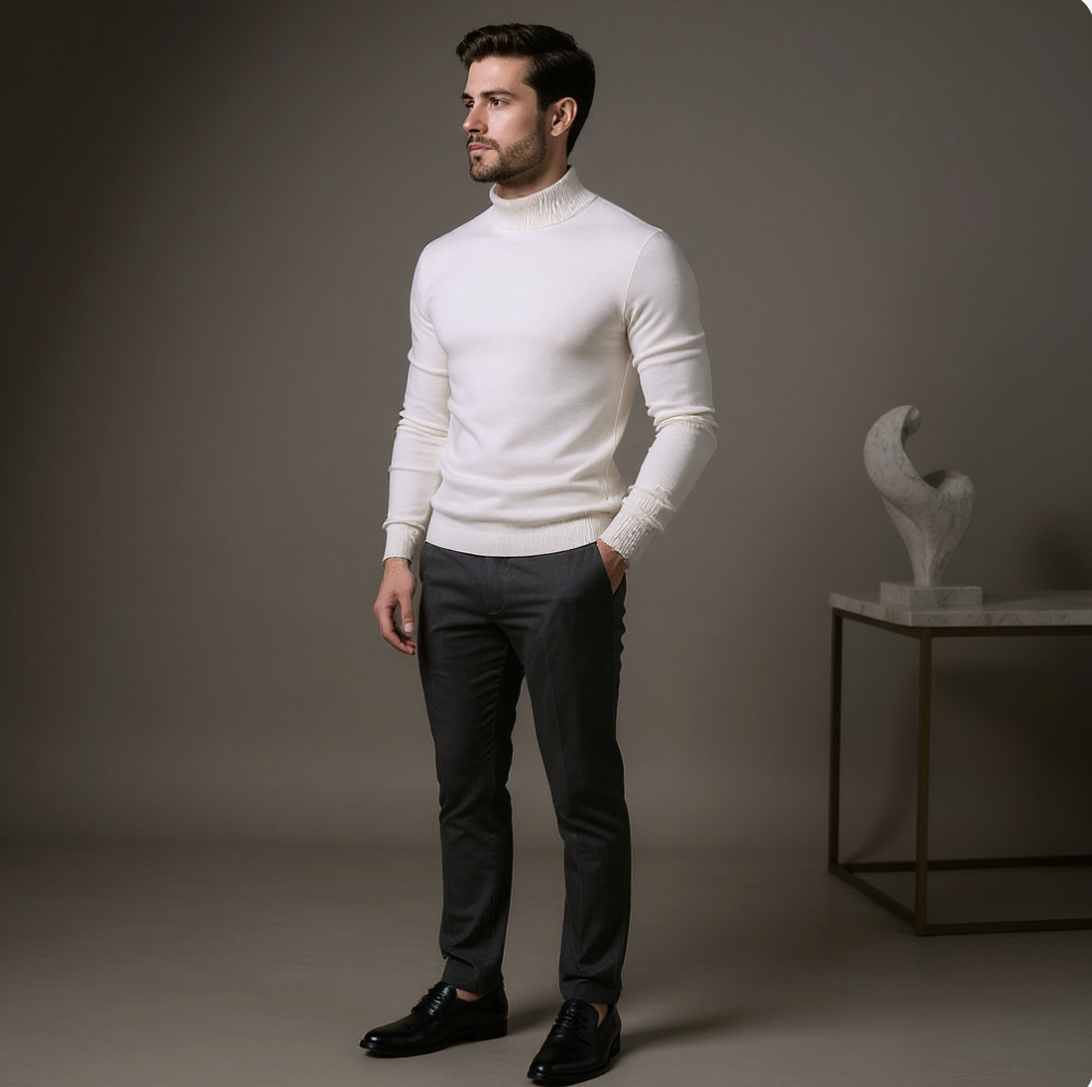 Arven - Ribbstickad Turtleneck Tröja för Män