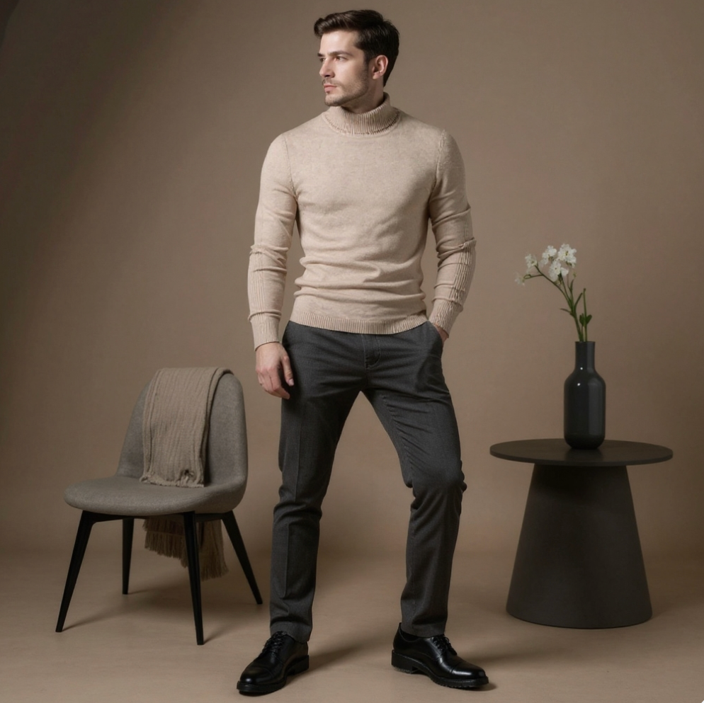 Arven - Ribbstickad Turtleneck Tröja för Män