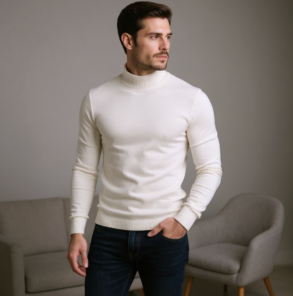 Arven - Ribbstickad Turtleneck Tröja för Män