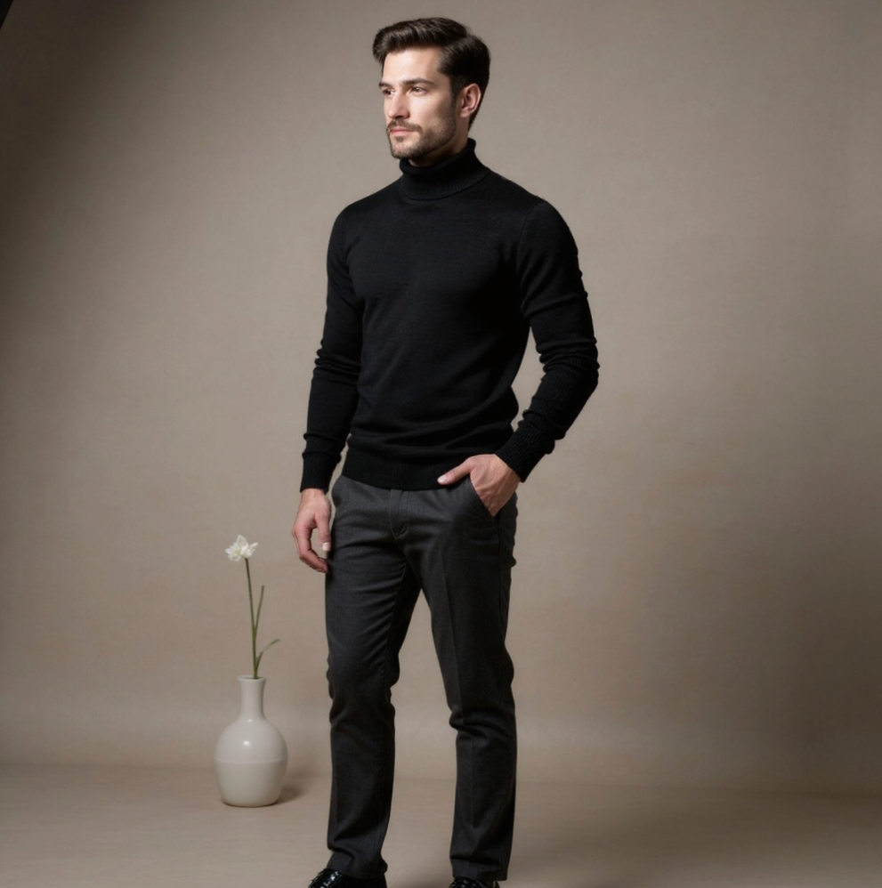 Arven - Ribbstickad Turtleneck Tröja för Män