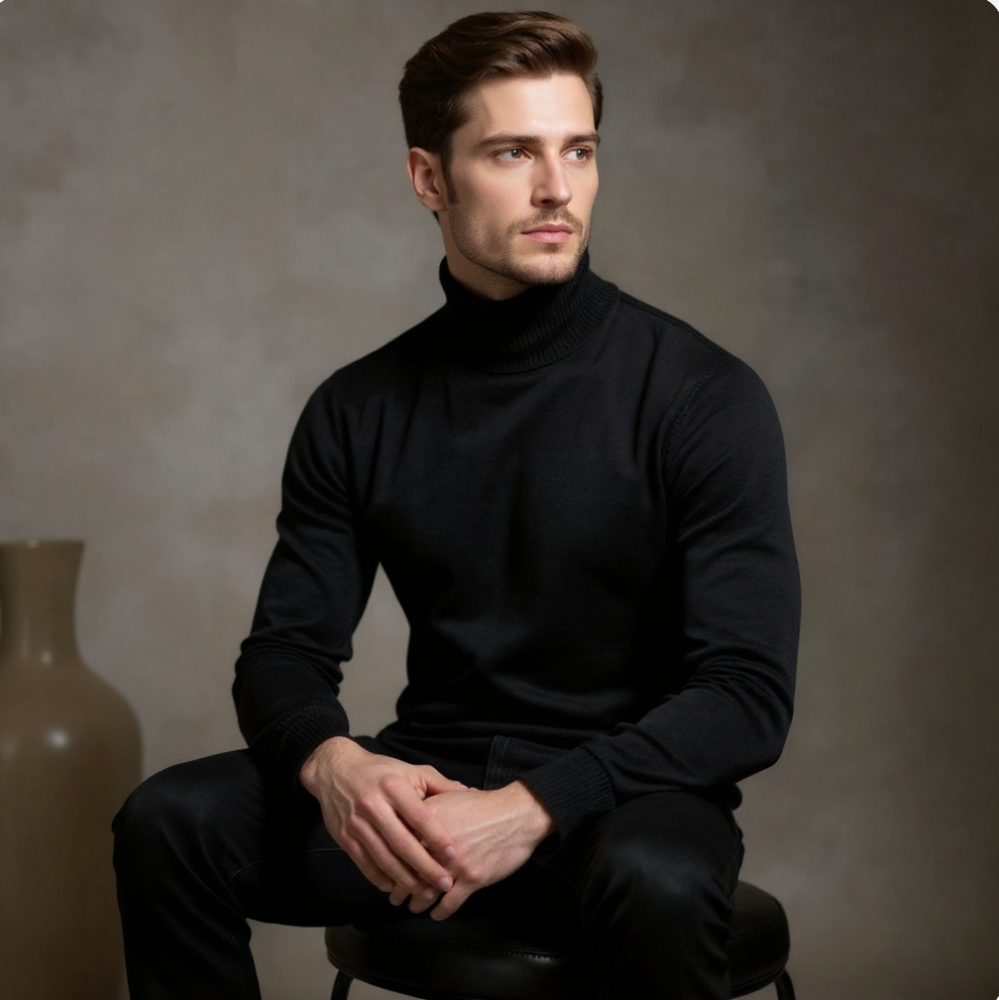 Arven - Ribbstickad Turtleneck Tröja för Män